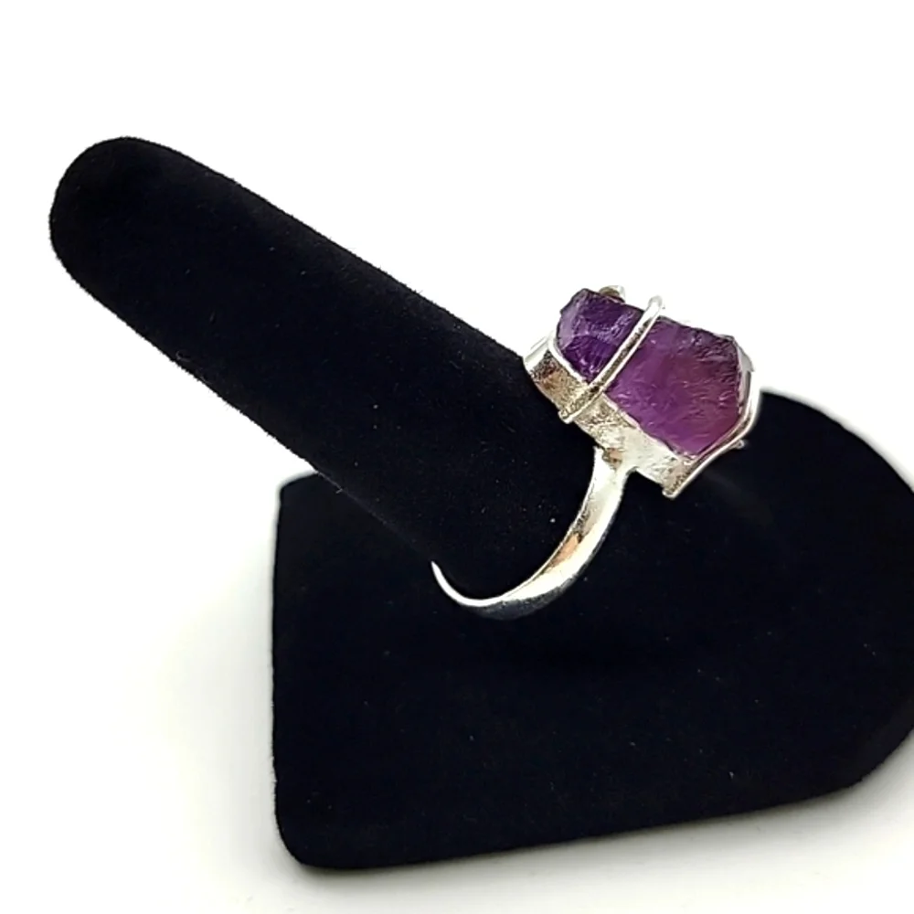 NEW 925 Silver Plated Amethyst Rough Natural Gemstone Ring Jewelry US Size 7.5